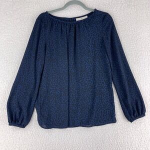 Ann Taylor LOFT Blue Animal Print Long Sleeve Shirt Women Lightweight‎ Size S